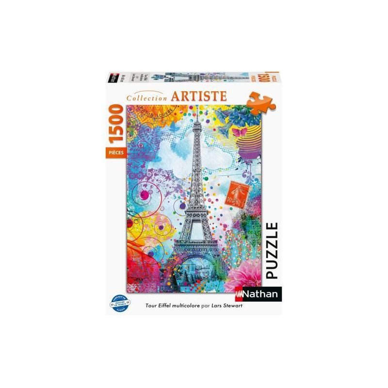 Nathan-Puzzle 1500 pieces-Multicolored Eiffel Tower/Lars Stewart-Adult