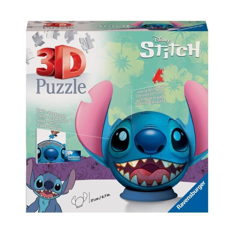 3D Puzzle Ball Disney Stitch 72 pieces, Ages 6, Ravensburger, 11574
