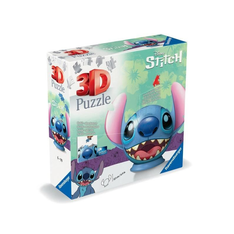 3D Puzzle Ball Disney Stitch 72 pieces, Ages 6, Ravensburger, 11574