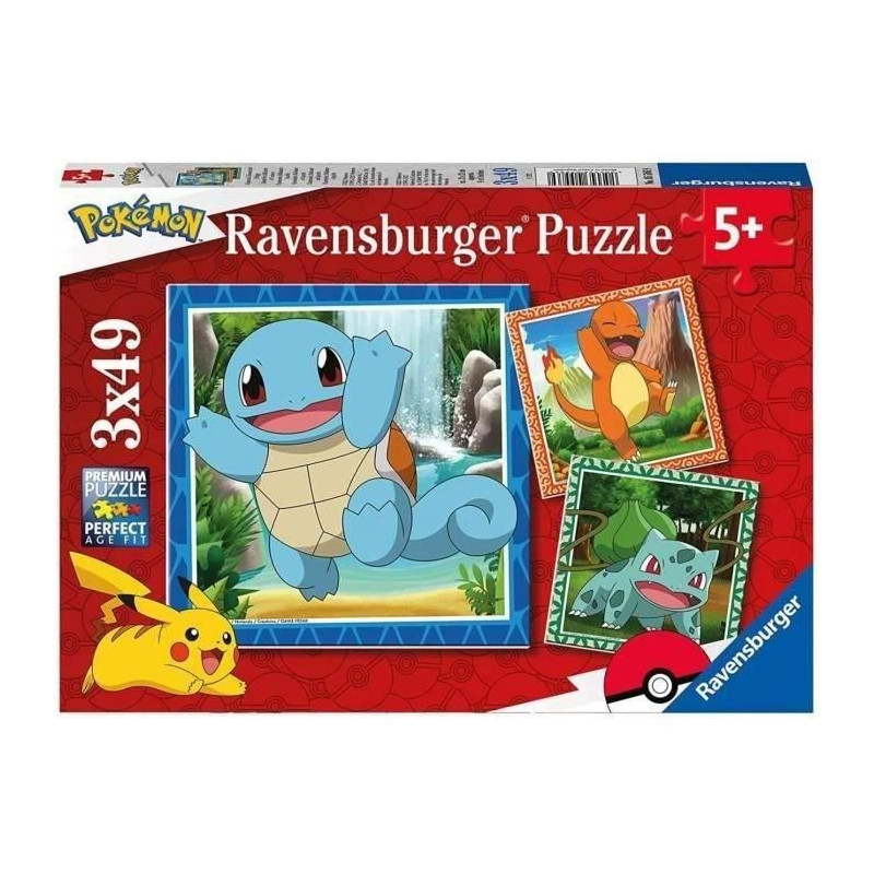 Puzzle for children 3x49 pieces Pokémon - Salameche, Bulbasaur and Sq