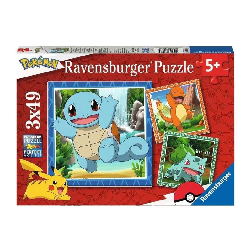 Puzzle for children 3x49 pieces Pokémon - Salameche, Bulbasaur and Sq