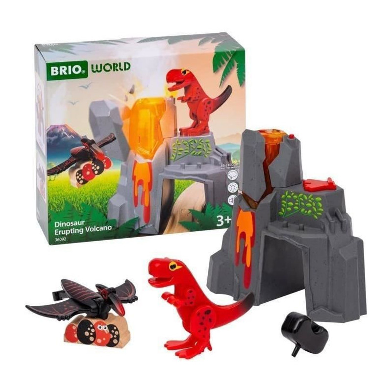 Brio Erupting Volcano Dinosaur - Wooden Train Set Accessory - Battery-