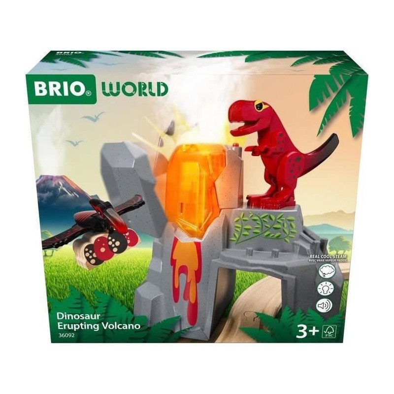 Brio Erupting Volcano Dinosaur - Wooden Train Set Accessory - Battery-