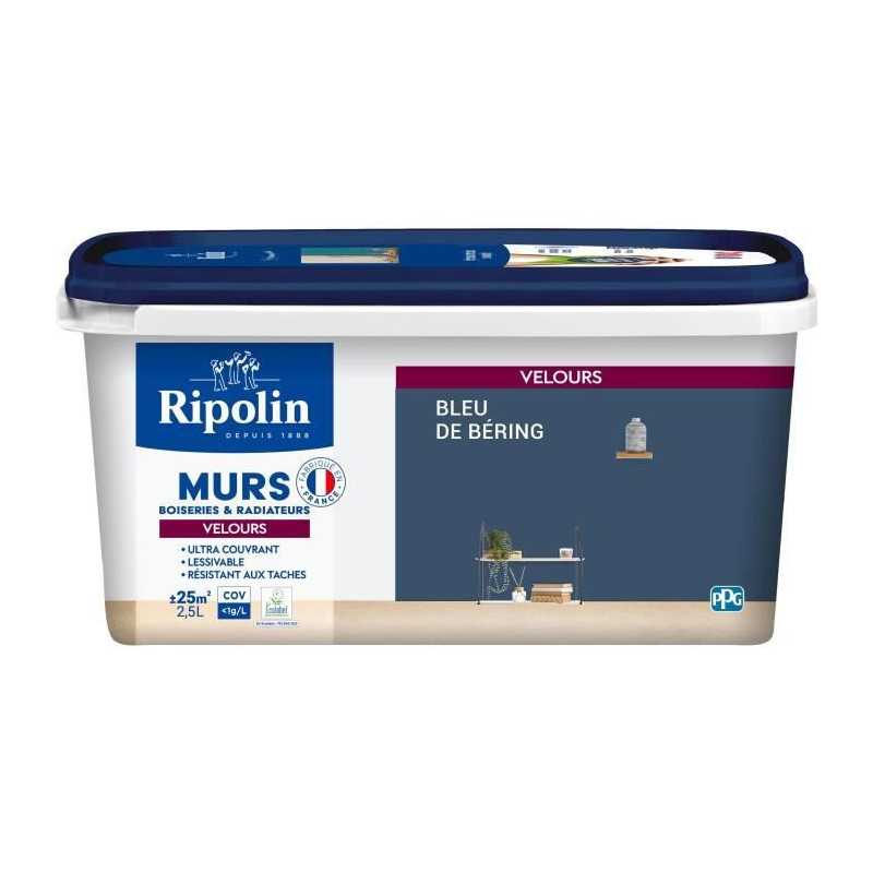 Wall decoration, woodwork & radiators, Bering blue velvet - RIPOLIN -
