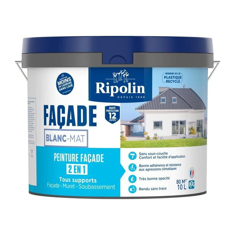 Classic 2 in 1 facade paint - RIPOLIN - 474646 - White - Matte - 10 L