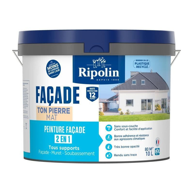 Classic 2 in 1 facade paint - RIPOLIN - 474647 - Stone tone - Matte -