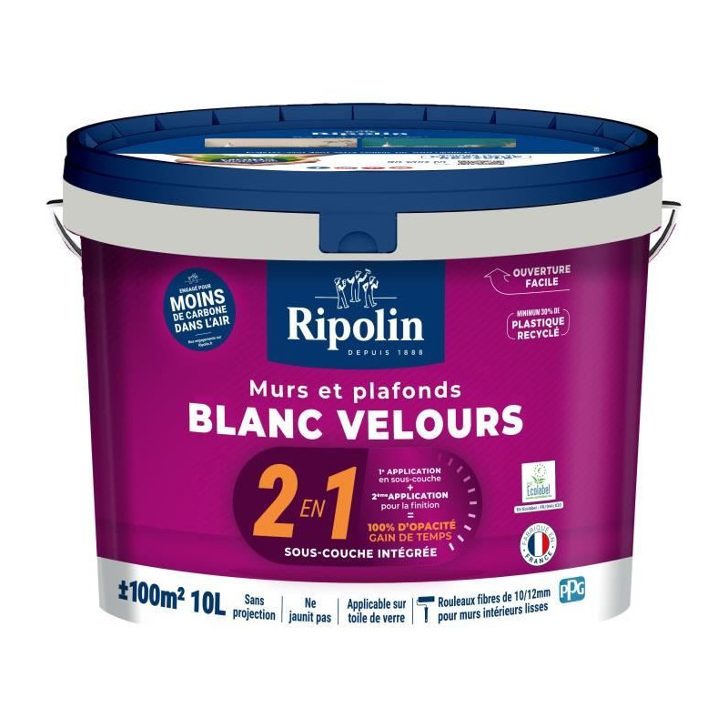 2 in 1 wall & ceiling velvet white - RIPOLIN - 10 L