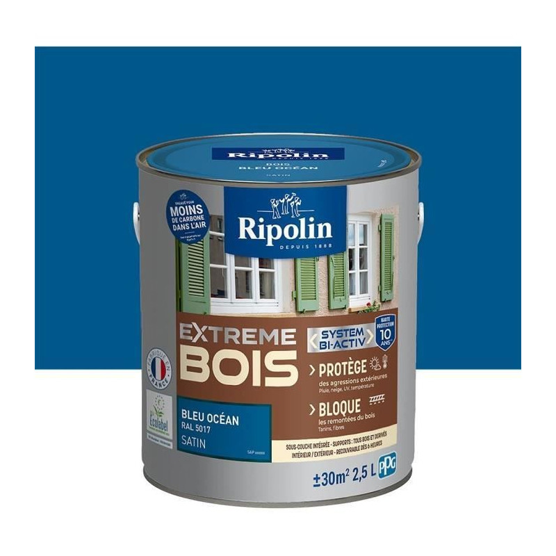 RIPOLIN Interior & Exterior Wood Paint - Ocean Blue Ral 5017 Satin, 2.