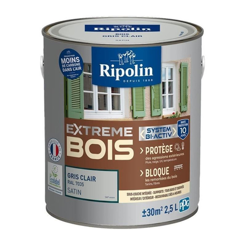 RIPOLIN Interior & Exterior Wood Paint - Light Gray Ral 7035 Satin, 2.