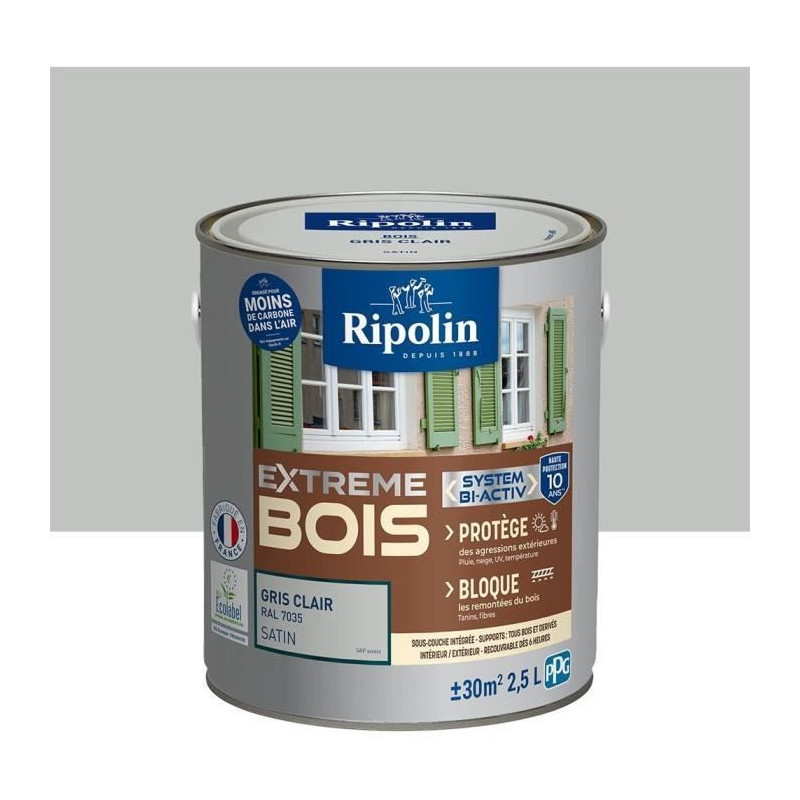 RIPOLIN Interior & Exterior Wood Paint - Light Gray Ral 7035 Satin, 2.