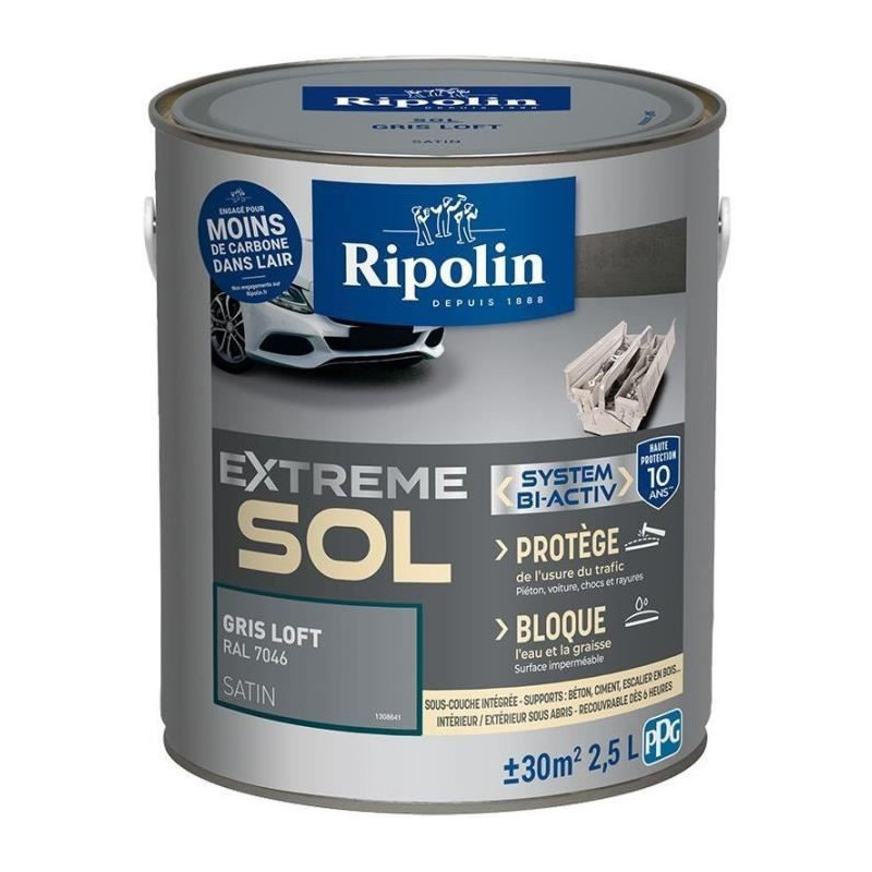RIPOLIN Interior & Exterior Floor Paint - Loft Gray Ral 7046 Satin, 2,