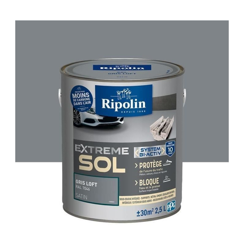 RIPOLIN Interior & Exterior Floor Paint - Loft Gray Ral 7046 Satin, 2,