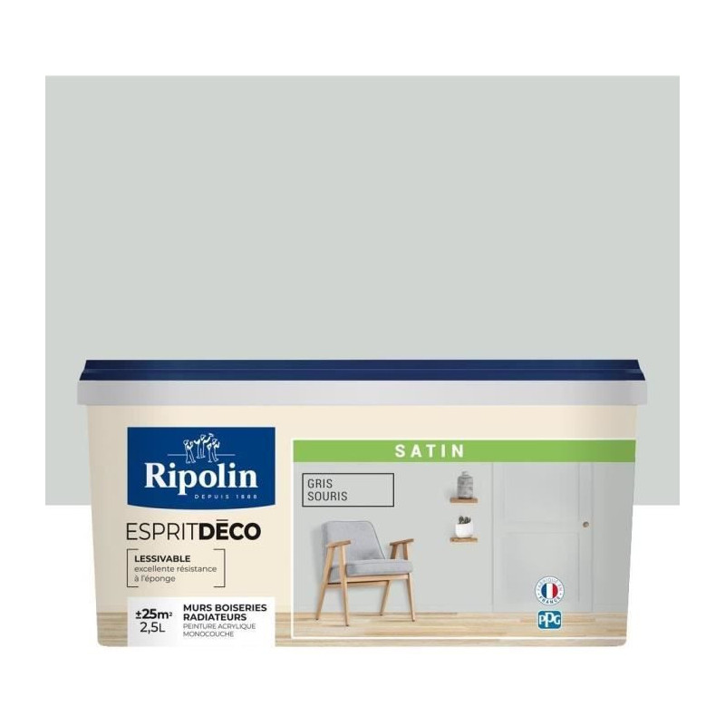 RIPOLIN All Pieces Wall Paint - Satin Mouse Gray, 2.5L