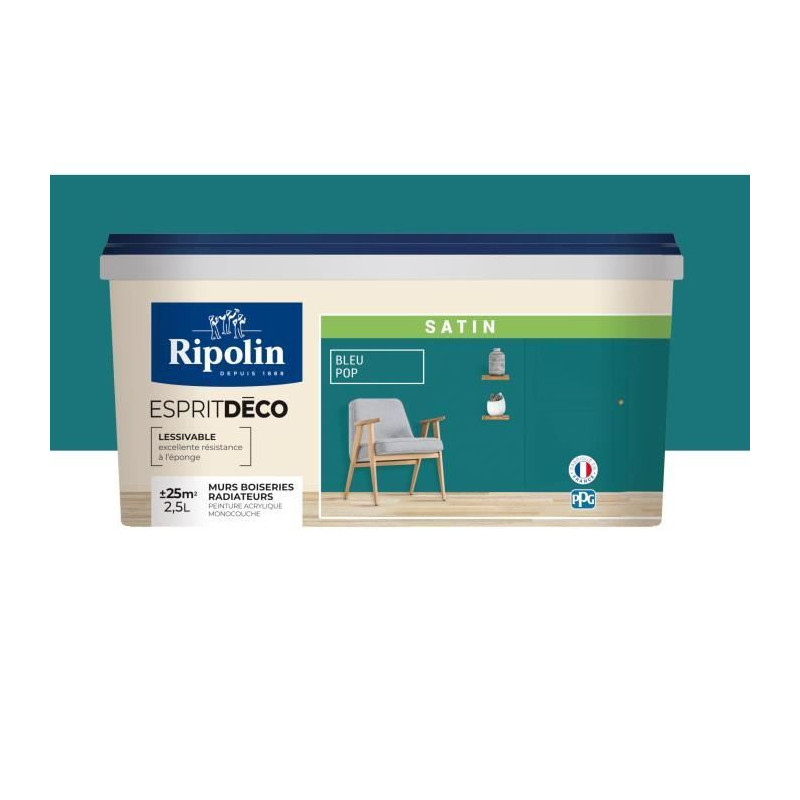 RIPOLIN All Pieces Wall Paint - Pop Satin Blue, 2.5L