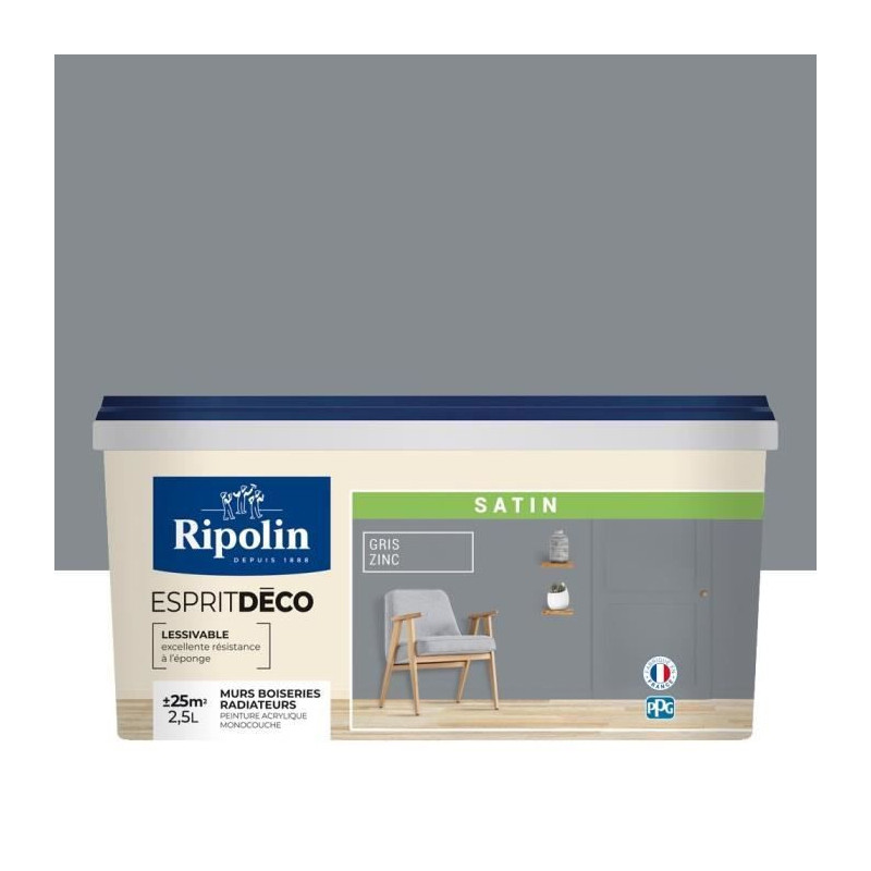RIPOLIN All Pieces Wall Paint - Satin Zinc Gray, 2,5L