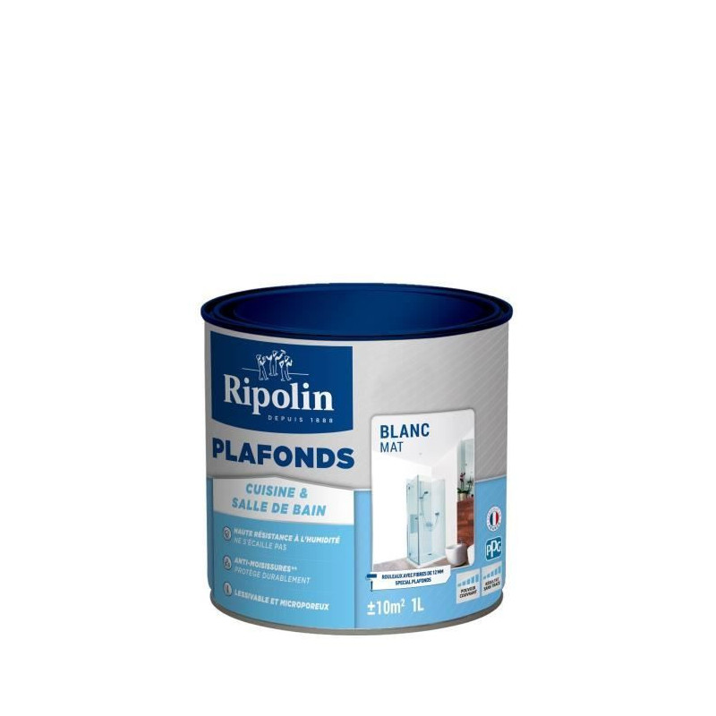 Kitchen & bathroom ceiling paint - Matt white - RIPOLIN - 1L