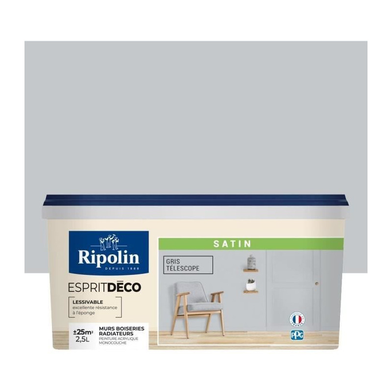 RIPOLIN All pieces wall paint, Ripolin - Gray Satin Telescope, 2.5L