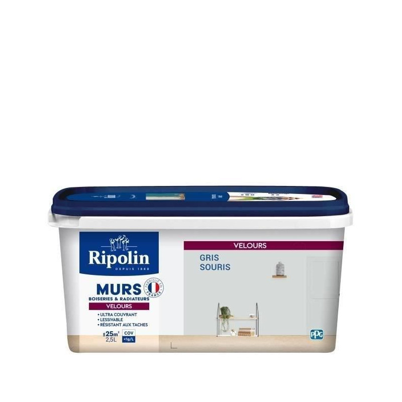 RIPOLIN Velvet Color Paint for Walls, Woodwork, Radiators - Mouse Grey