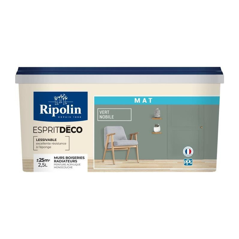Interior wall decoration paint - Matt noble green - RIPOLIN - 2.5 L