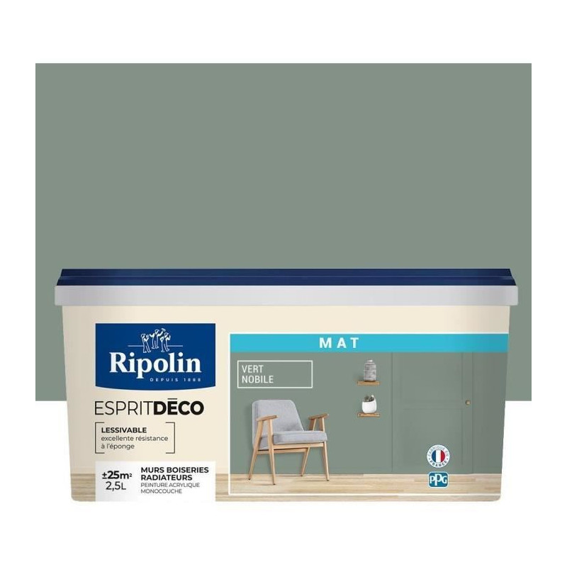 Interior wall decoration paint - Matt noble green - RIPOLIN - 2.5 L