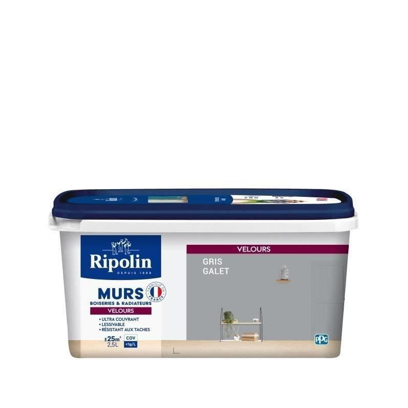 RIPOLIN Velvet Color Paint for Walls, Woodwork, Radiators - Pebble Gra