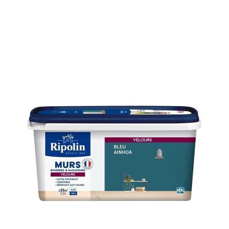 RIPOLIN Velvet Color Paint for Walls, Woodwork, Radiators - Ainhoa Blu