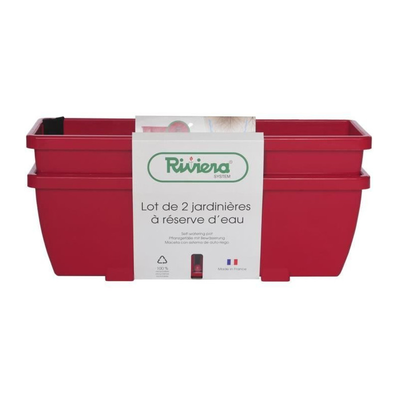 RIVIERA EVA flower box - Set of 2 planters - Plastic - 57 cm - Red