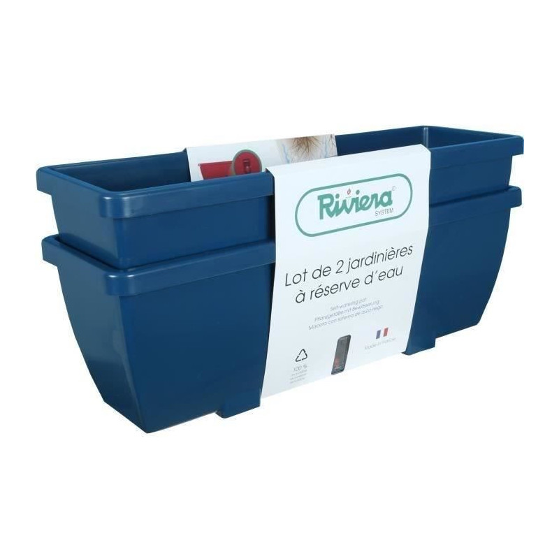 RIVIERA EVA flower box - Set of 2 planters - Plastic - 57 cm - Blue