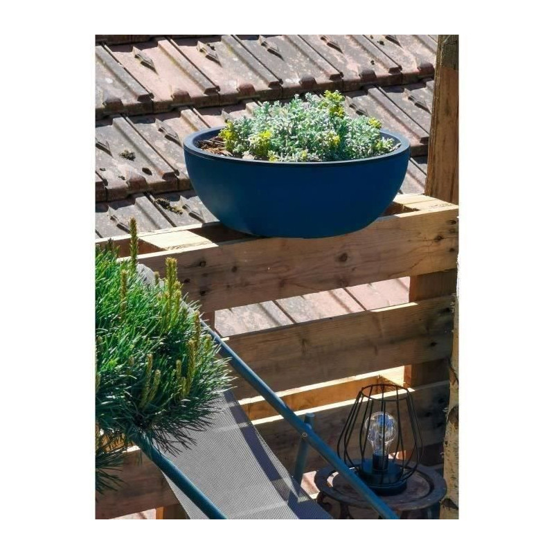 RIVIERA COUPE GRANIT round flower box - Plastic - Diameter 40 cm - Blu