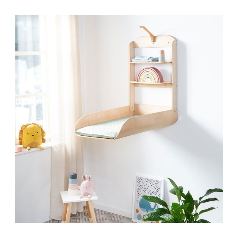 Wall-Mounted and Folding Changing Table - ROBA - Natural Wood - Integr