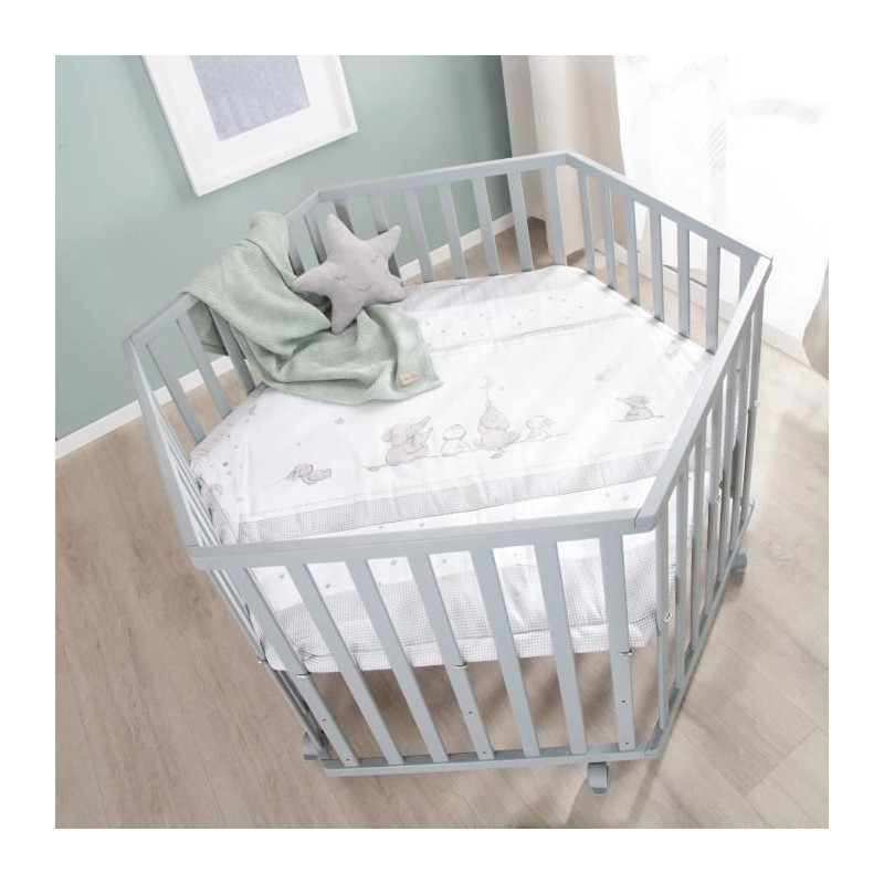 ROBA Hegaxonal Playpen - Padded Cover - Elephant Pattern - 6 Braked Wh