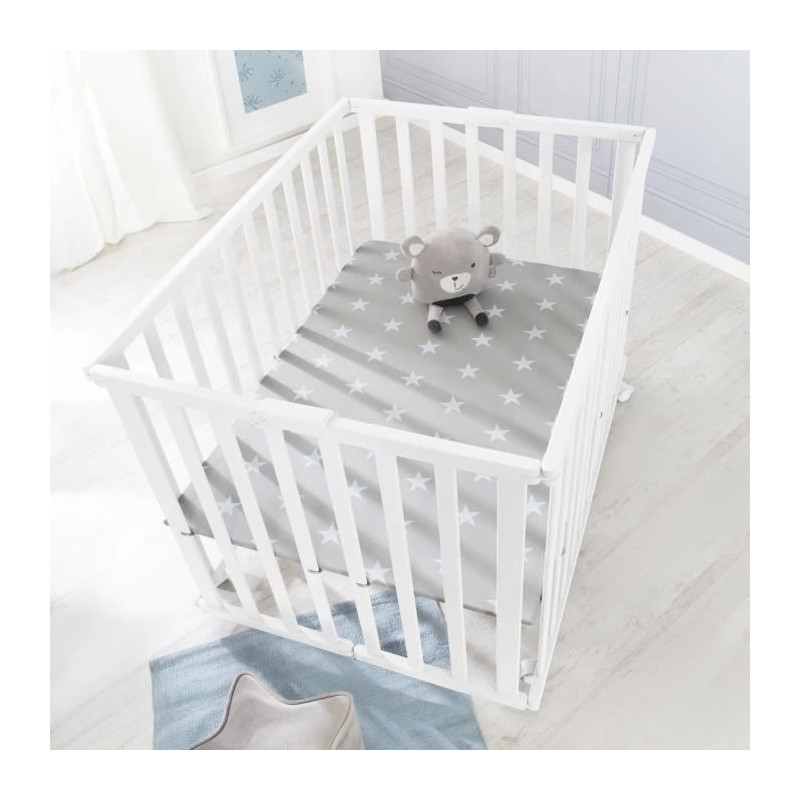 Foldable baby playpen - ROBA - LITTLE STARS - 75 x 100 cm - Height adj