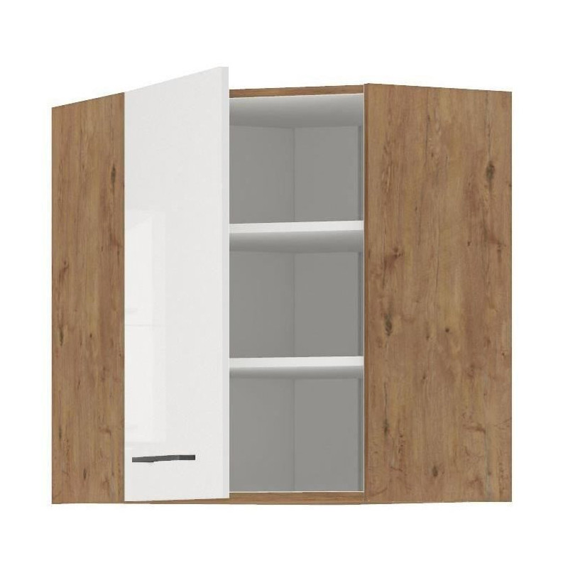 ROCK - Corner wall unit - Lancelot oak and glossy white melamine - 58
