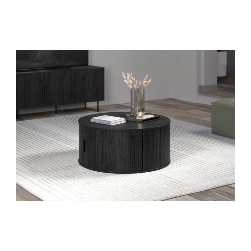 Coffee table - Round - MDF - Black - Essential - Diameter 80 cm Height
