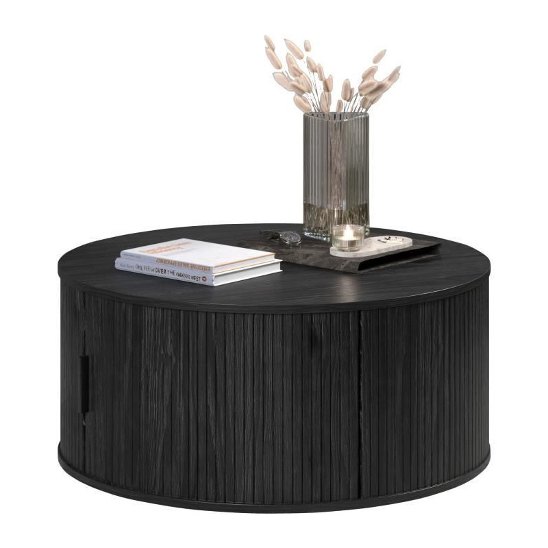 Coffee table - Round - MDF - Black - Essential - Diameter 80 cm Height
