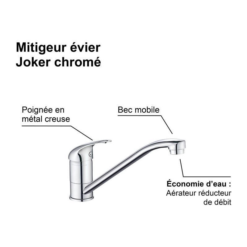 Kitchen sink mixer - Chrome - Flow reduction - Swivel spout - JOCKER -