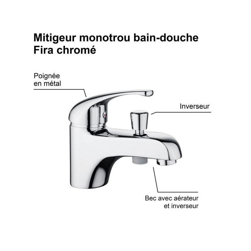 FIRA single-hole chrome bath shower mixer