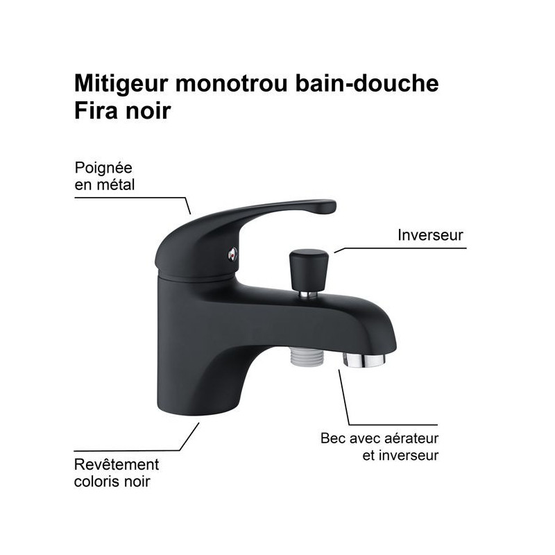 FIRA single-hole black bath shower mixer
