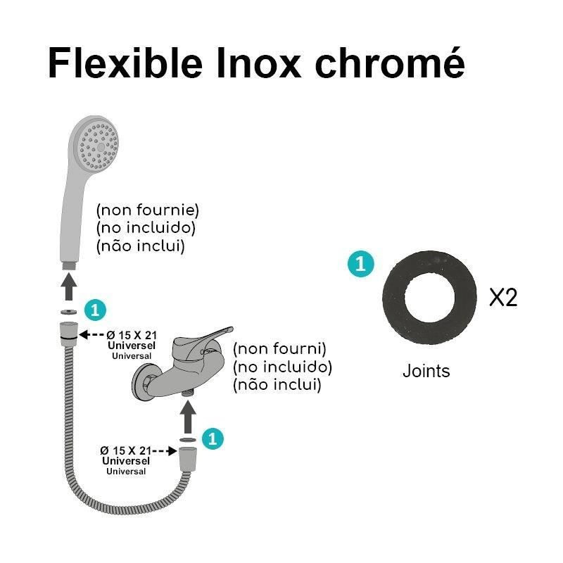 Shower hose - ROUSSEAU - Universal connector - Compact size - Metal nu