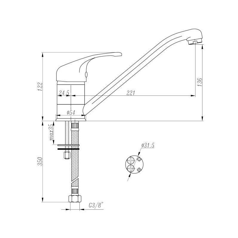 ROUSSEAU Kitchen mixer tap Raeva - Without hand shower - Chrome - NF