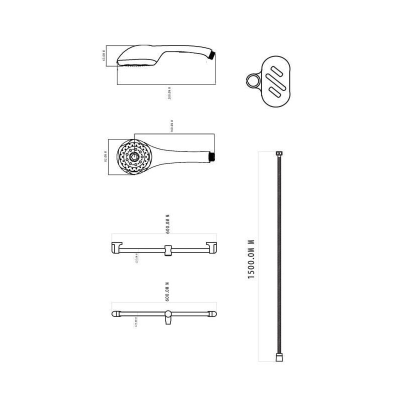 Rousseau shower bar + shower without Heko tap - chrome