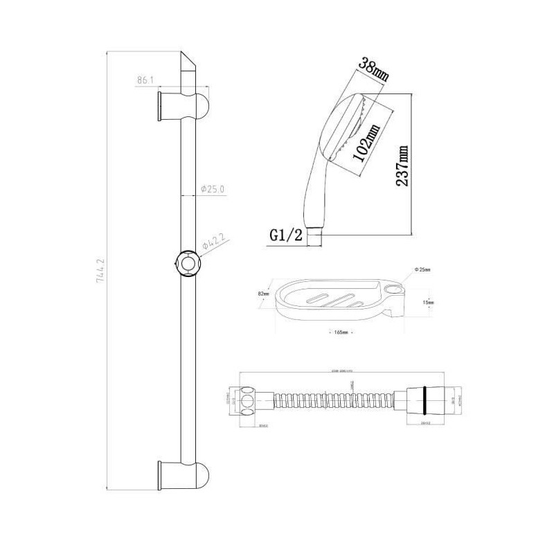 Rousseau Shower bar + shower without Stop'O tap