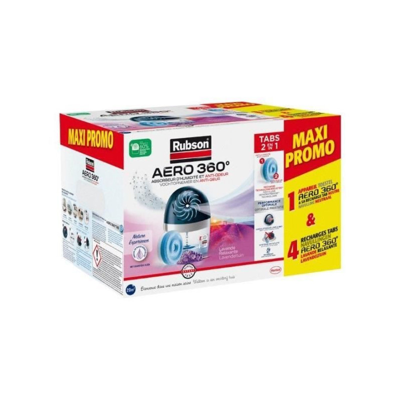 Moisture absorber - RUBSON - MAXI PROMO - 4 Lavender refills + 1 Aero