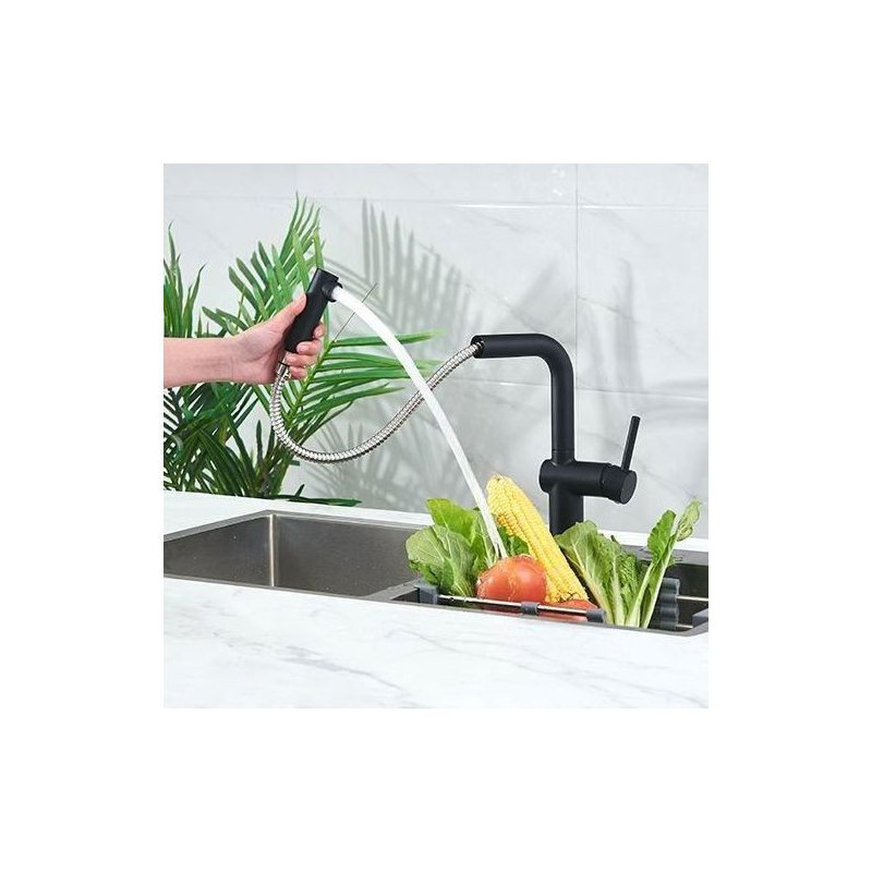 Edouard Rousseau - SQUARE Sink Mixer - Pull-out Spray - Black