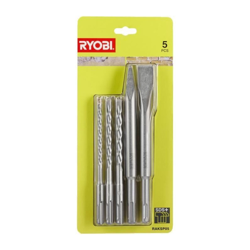 RYOBI 3-Bit Kit (6mm, 8mm, 10mm) and 2 SDS + Chisels (1 Point and 1 Fl