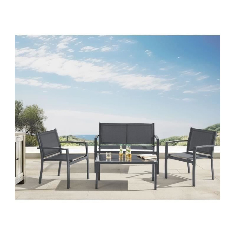 Garden furniture - Steel structure - 4 people - Grey