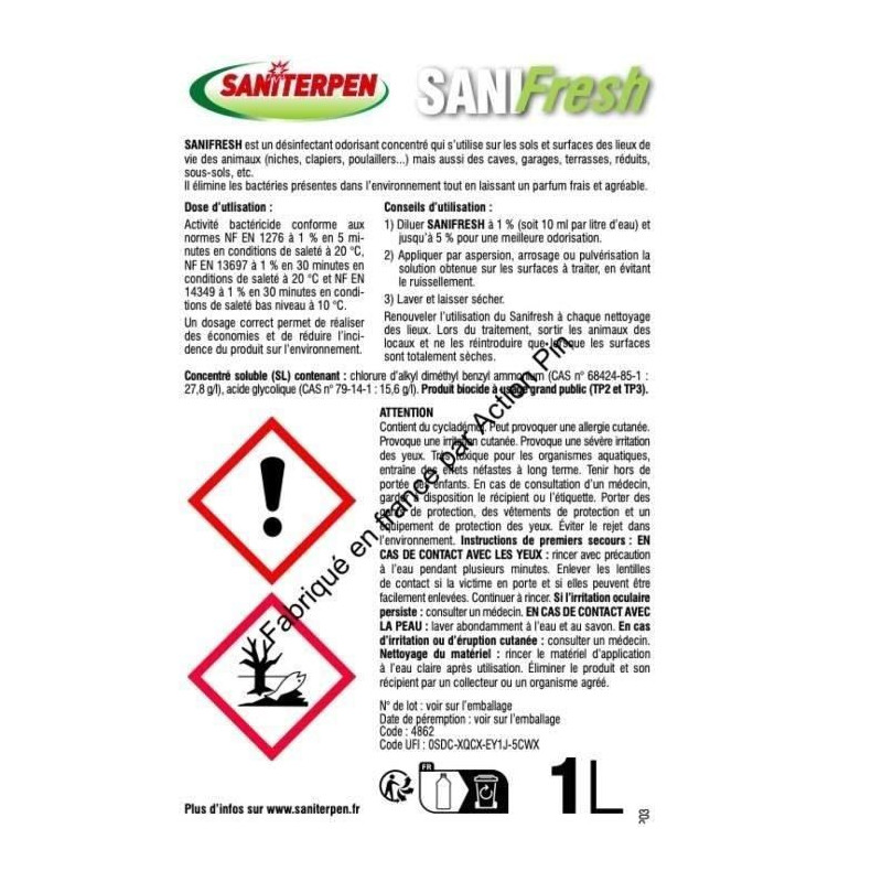 SANITERPEN Sanifresh concentrated odor disinfectant - For the home - 1